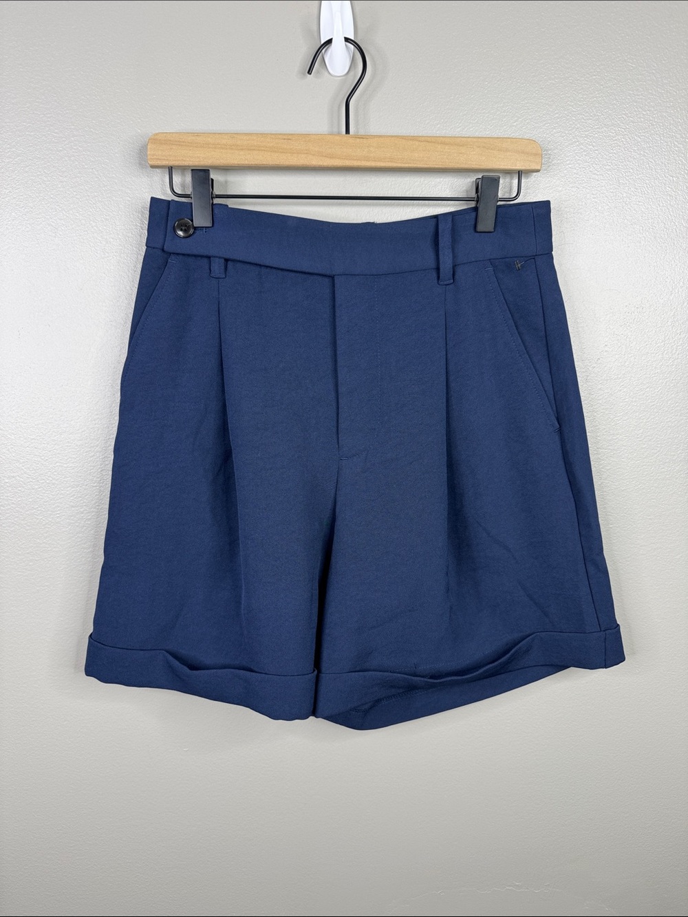 Madewell The Harlow Short Pleated Navy Blue Cuffed High Waist Trouser Shorts 4